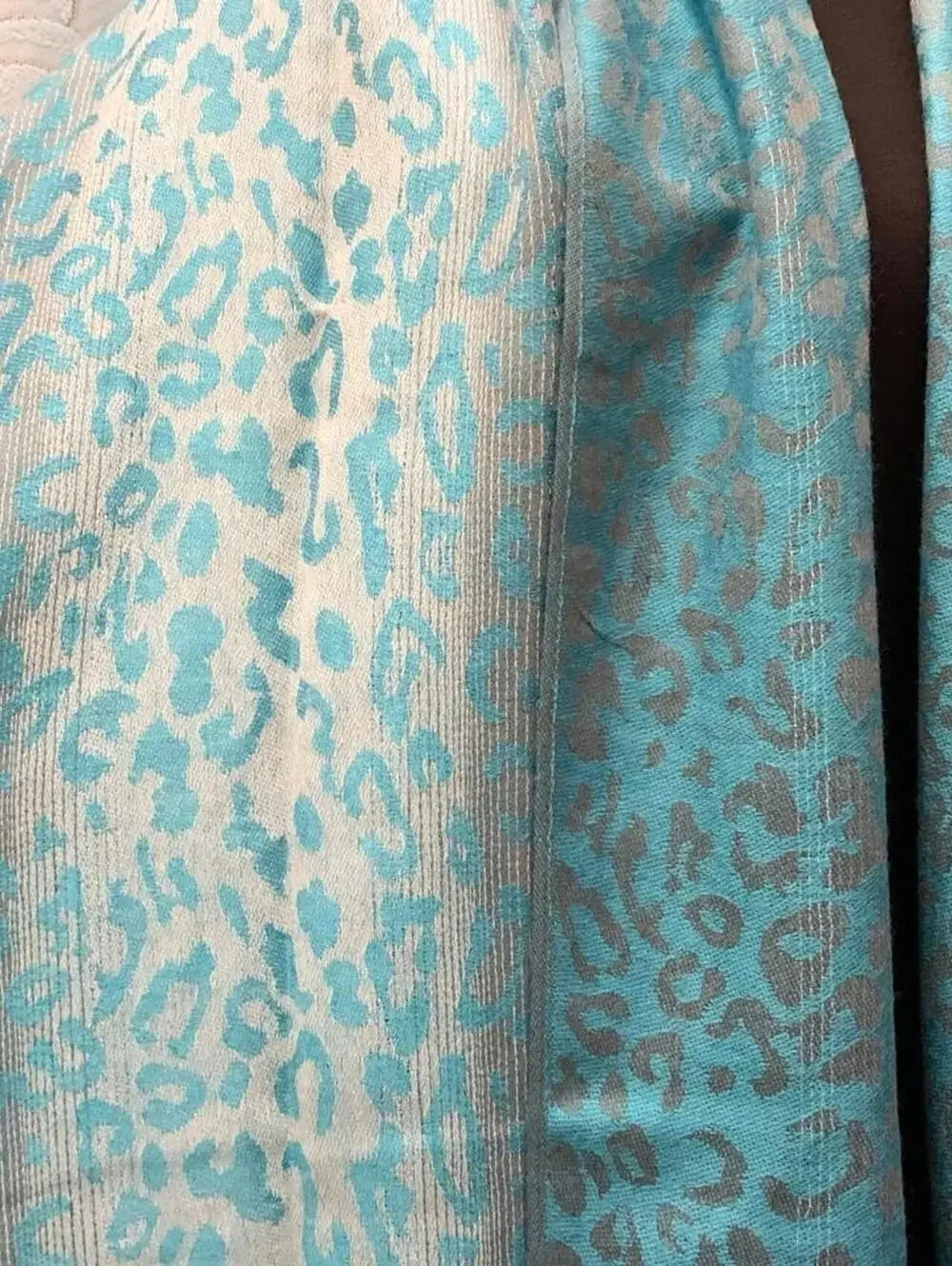 Turquoise Leopard Print Pashmina Shawl Aqua Cheetah Animal Wrap Scarf Fringe